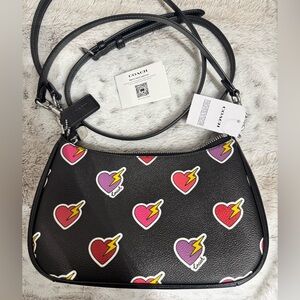 Coach Black Shoulder Bag with Heart Motif